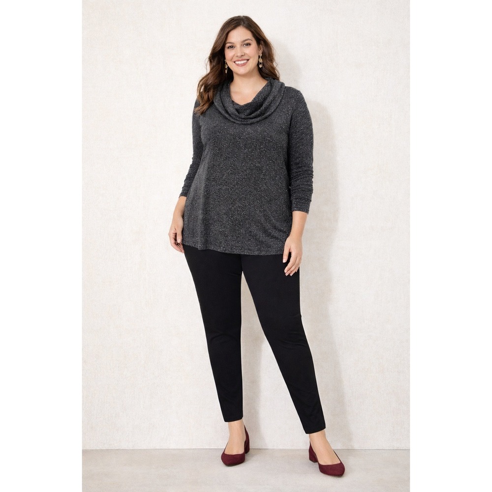 Chicos Sparkle Metallic Cowl Neck Top Knit Detachable Silver‎ Gray 4 XXL 20-22